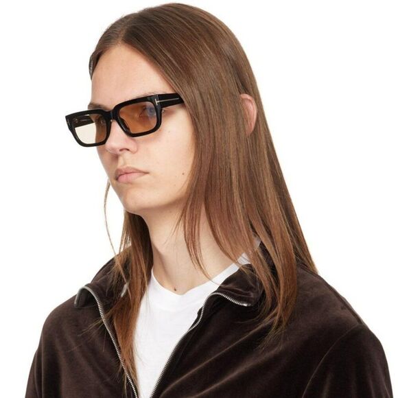Tom Ford EZRA Women Sunglasses Black Brown Photochromic Rectangle FT1075 01E